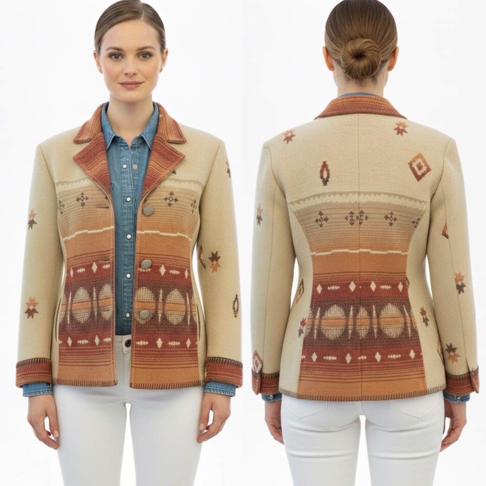 VTG Falcone Wooded River Western  3 Button Jacket Blazer with Pockets S